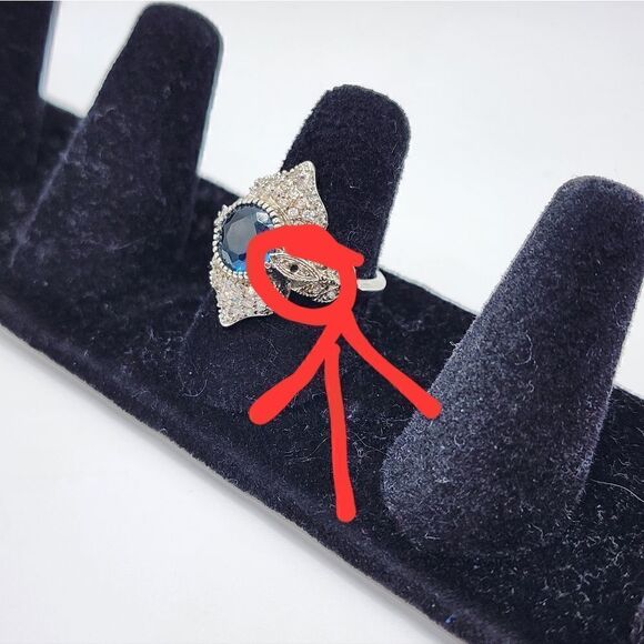 Art deco Silver Sapphire Ring - Picture 9 of 10